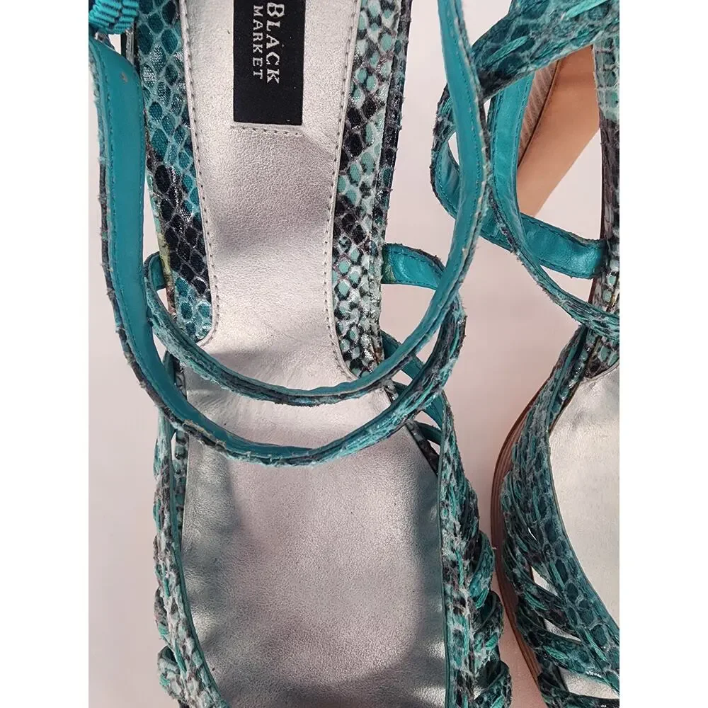 White House Black Market Emilia Teal Snakeskin Platform Sandals Women's Size 10M - Picture 11 of 12